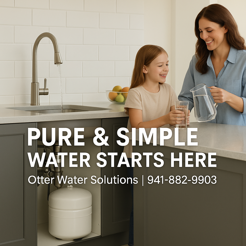 mother filling clean glass of water from Reverse Osmosis